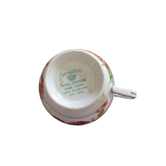 Vintage Royal Stafford Carnation English Bone China Tea Cup and Saucer Tiny Chip - Picture 6 of 9